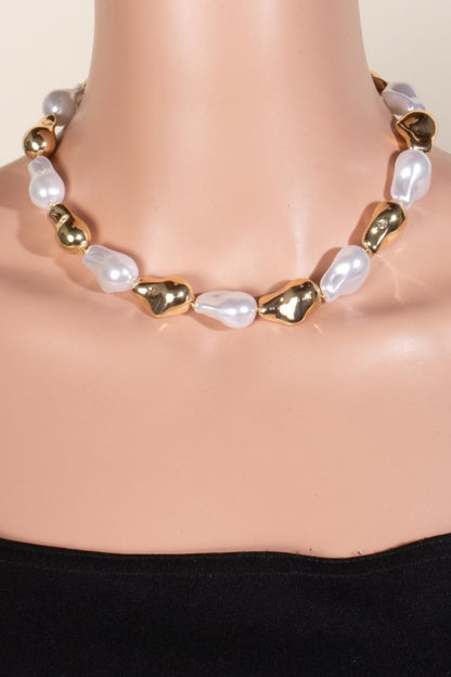 Faux Pearl and Metallic Beaded Necklace