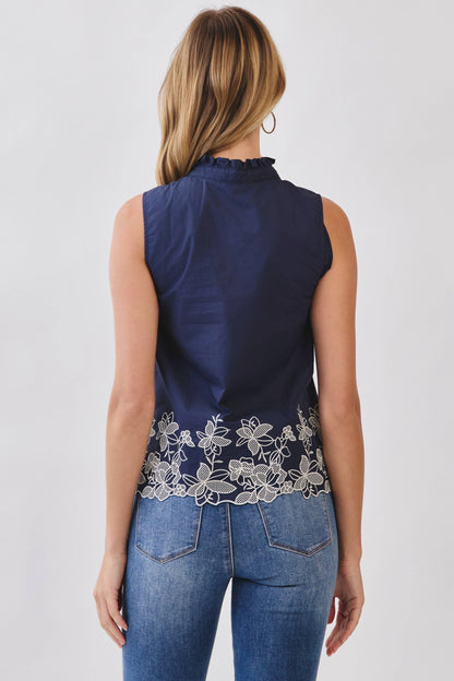 Embroidered Hem Detail Sleeveless Top
