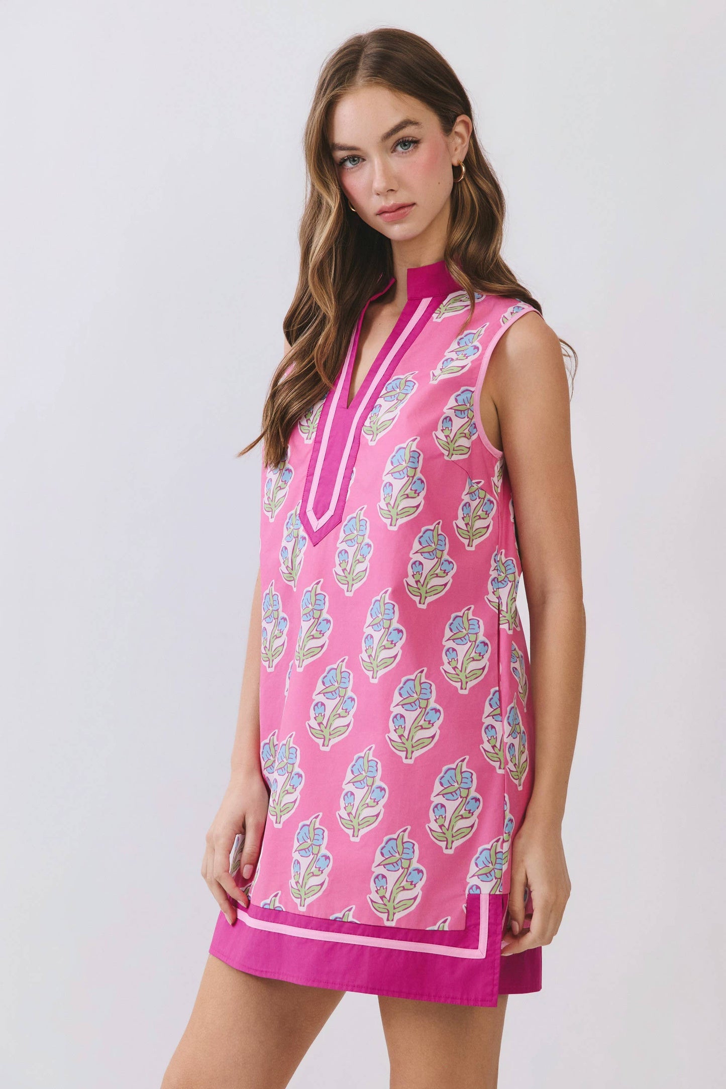 Rachel Floral Print Contrast Border Sleeveless Mini Dress