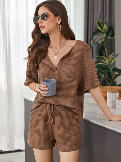 Size Inclusive Waffle-Knit Dropped Shoulder Top and Shorts Set