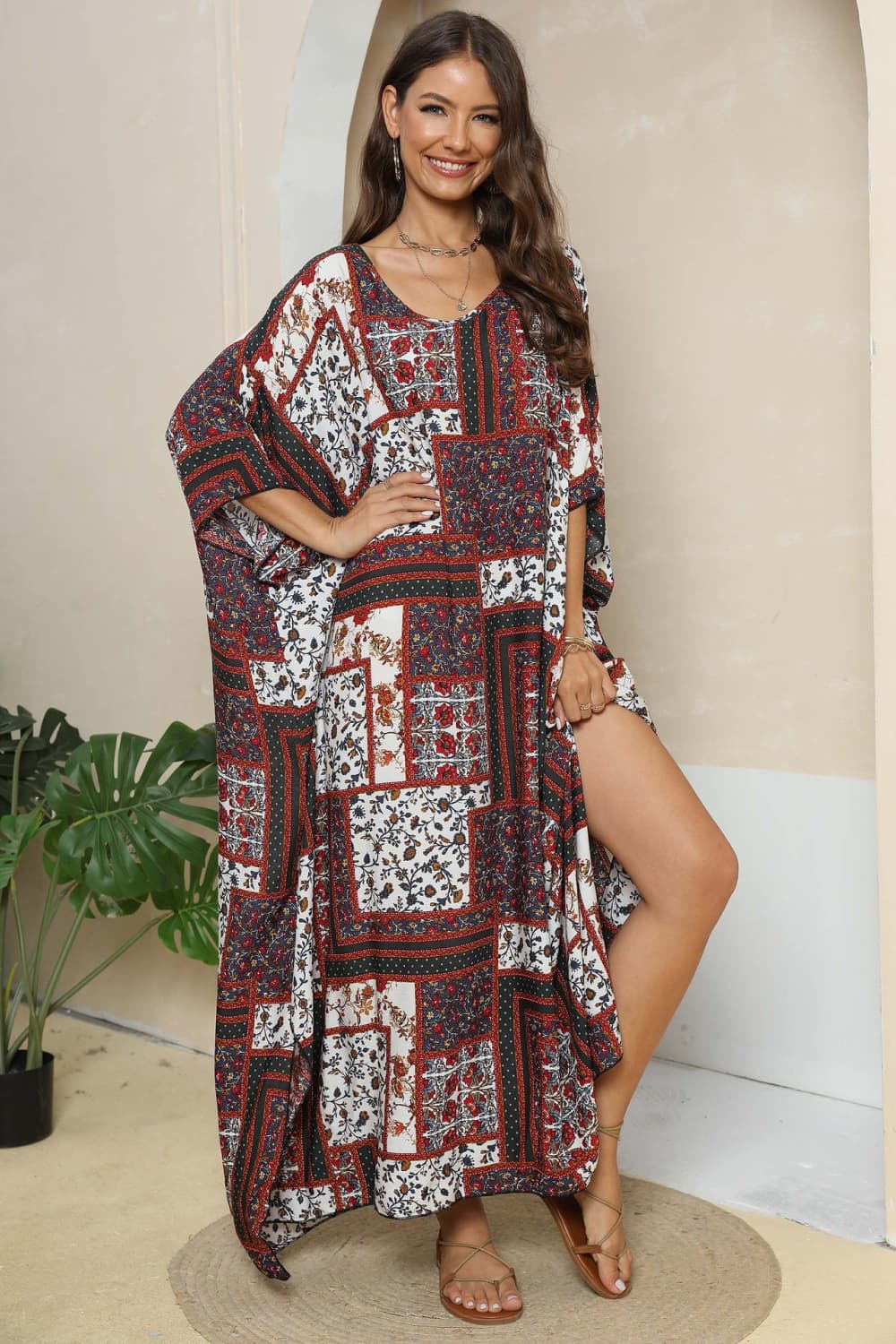 Kaftan V-Neck Split Maxi Dress