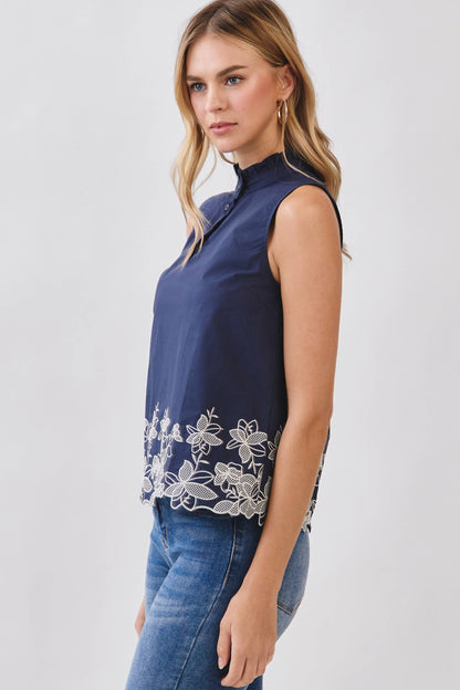 Embroidered Hem Detail Sleeveless Top