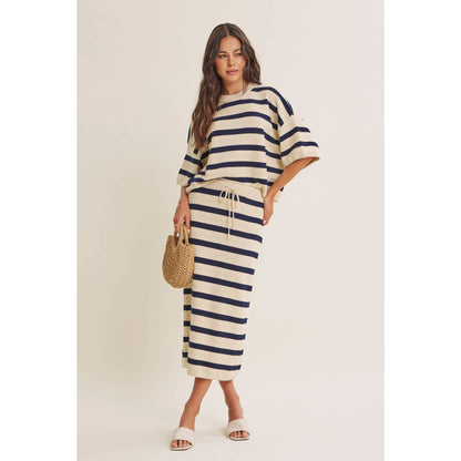 WEEKEND IN CANNES SOFT DRAPE COTTON STRIPE RELAXED SWEATER