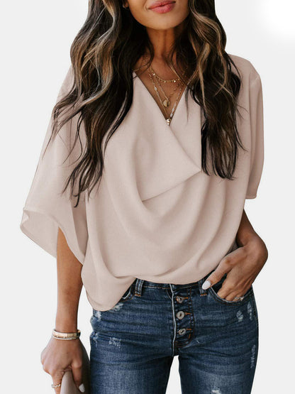 Size Inclusive Cowl Neck Three-Quarter Sleeve Blouse