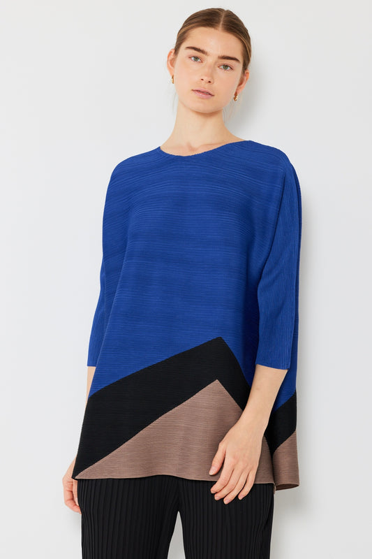 Marina Pleated Horizontal Rib Color Block Top