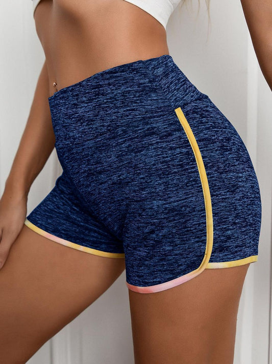 wide waistband, gym shorts, colored band border