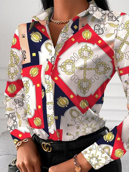 Gorgeously Printed Collared Neck Long Sleeve Shirt