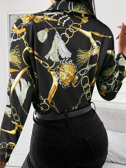 Gorgeously Printed Collared Neck Long Sleeve Shirt