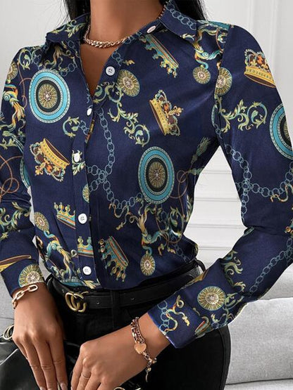 Gorgeously Printed Collared Neck Long Sleeve Shirt