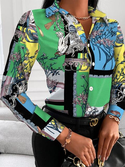 Gorgeously Printed Collared Neck Long Sleeve Shirt