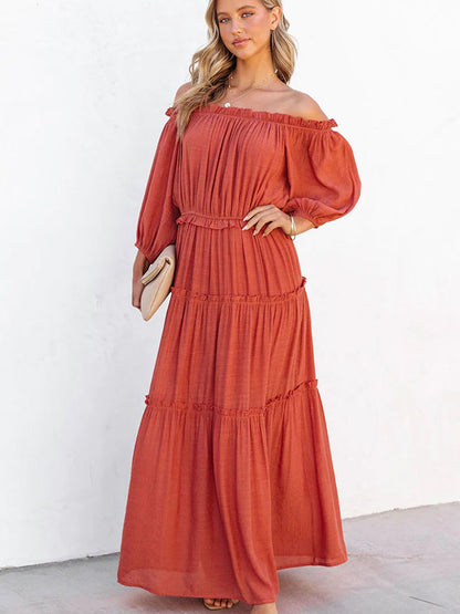 Gorgeous Sunset Color Off Shoulder Ruffle Maxi Dress Women Soft Comfortable All Occasion