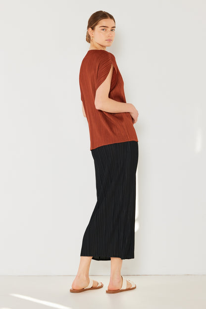 Solid Pleated Midi Pencil Skirt