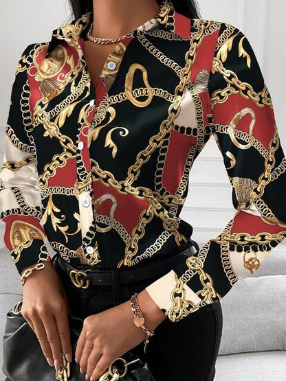 Gorgeously Printed Collared Neck Long Sleeve Shirt