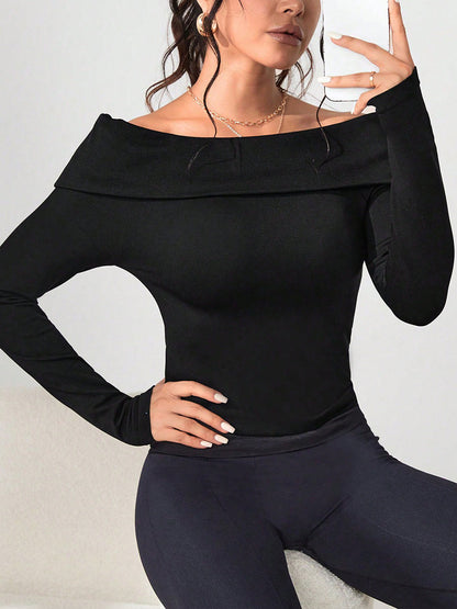 Off-Shoulder Long Sleeve Soft Knit Top