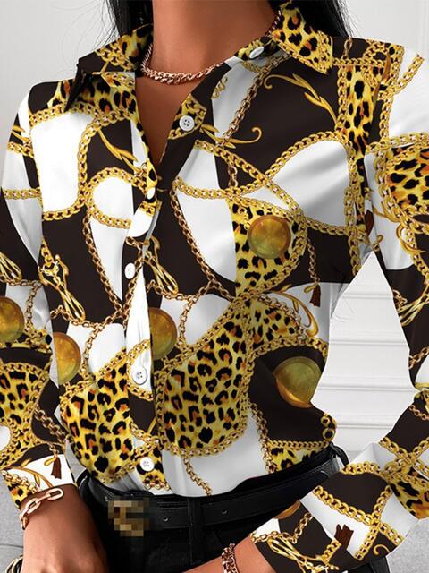 Gorgeously Printed Collared Neck Long Sleeve Shirt