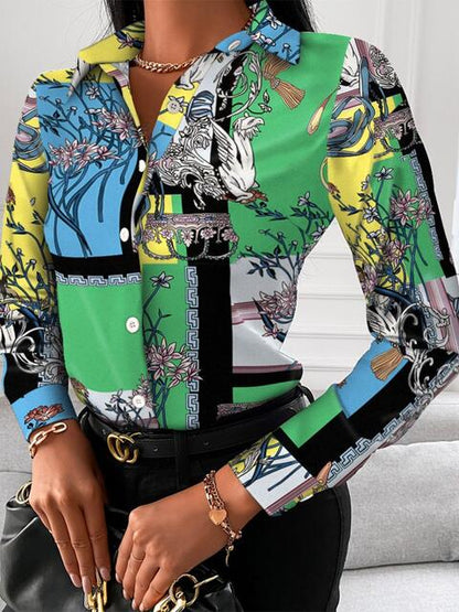 Gorgeously Printed Collared Neck Long Sleeve Shirt