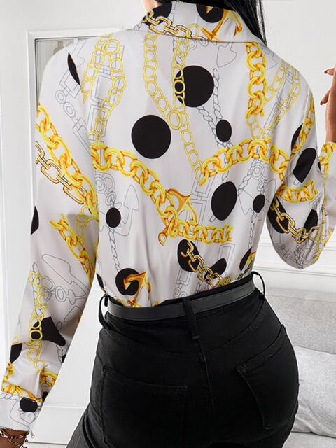 Gorgeously Printed Collared Neck Long Sleeve Shirt