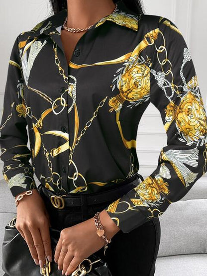 Gorgeously Printed Collared Neck Long Sleeve Shirt