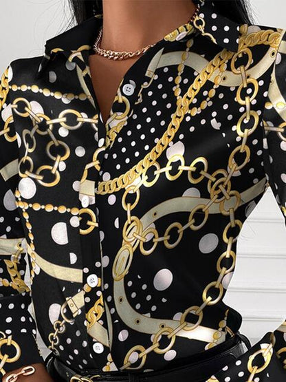 Gorgeously Printed Collared Neck Long Sleeve Shirt