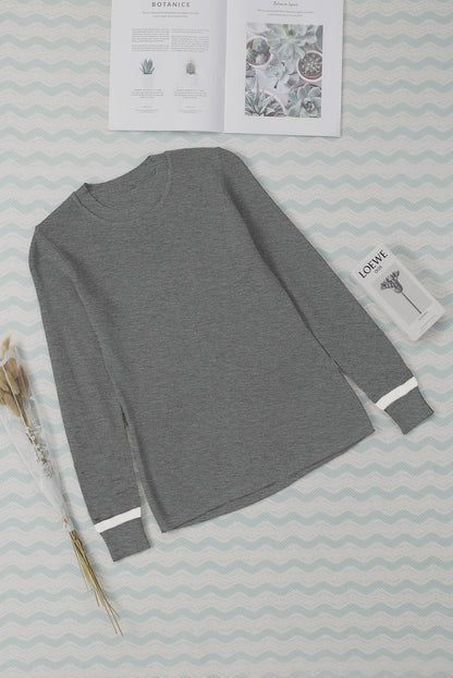 Round Neck Contrast Long Sleeve Soft Knit Top