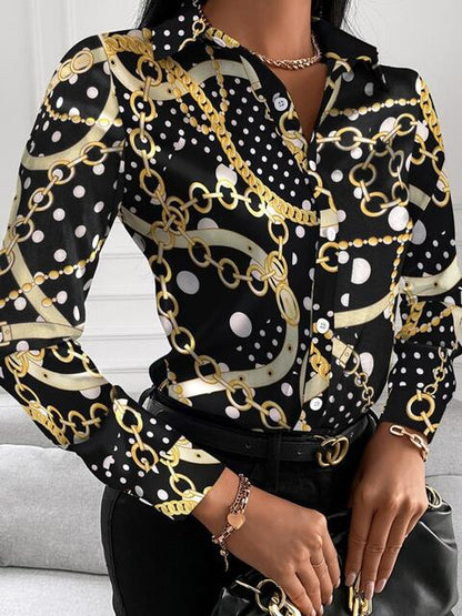 Gorgeously Printed Collared Neck Long Sleeve Shirt