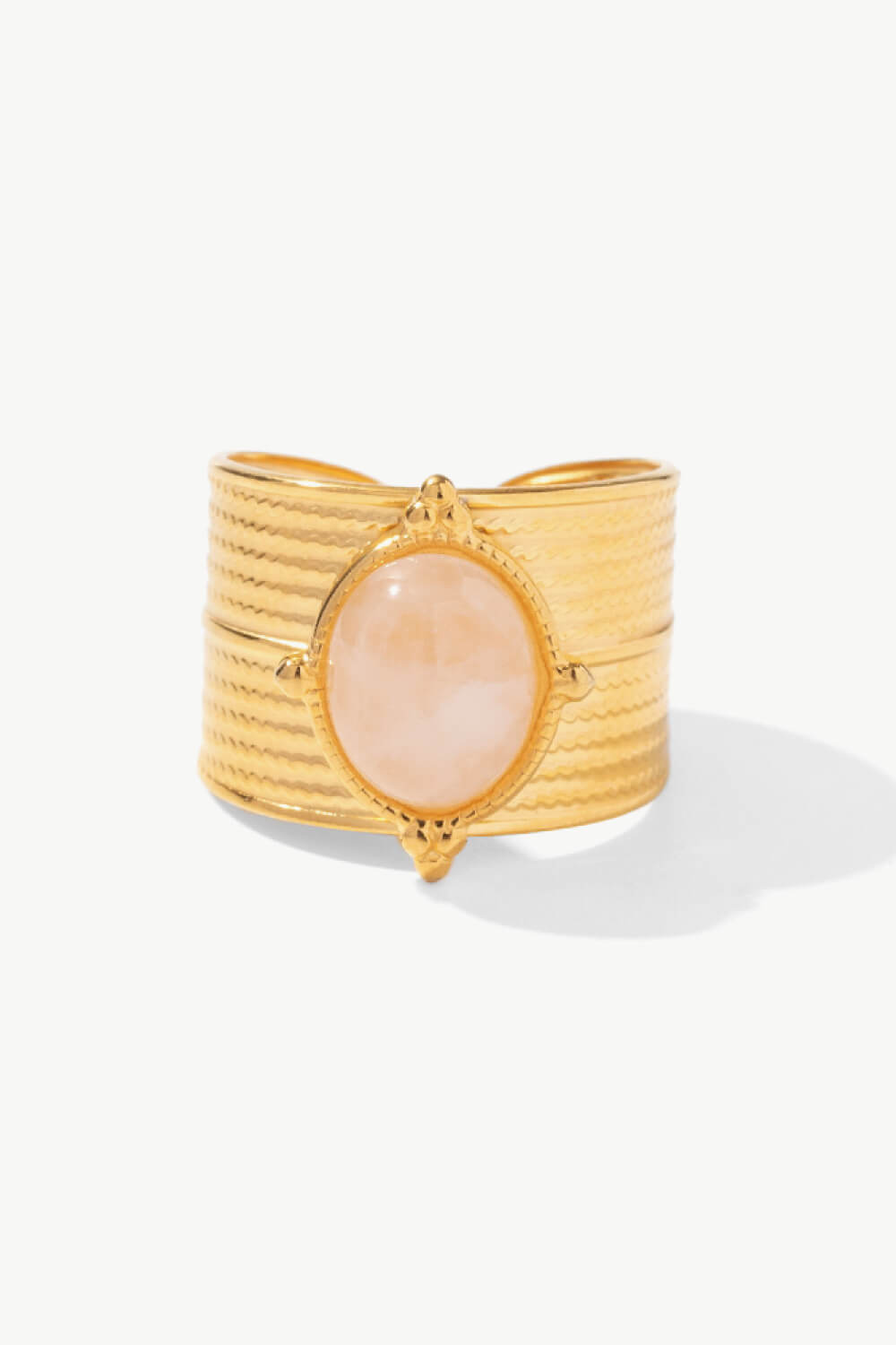 Wide Gold Band White Stone Ring