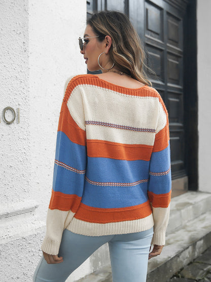 Cozy Multi-Striped Drop Shoulder Sweater