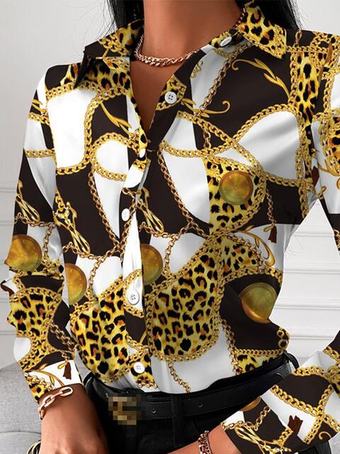 Gorgeously Printed Collared Neck Long Sleeve Shirt