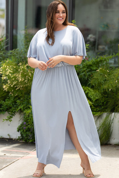 Gorgeous Classic Slate Grey Gray Mid Length Sleeve Maxi Dress with Slit All Occasion