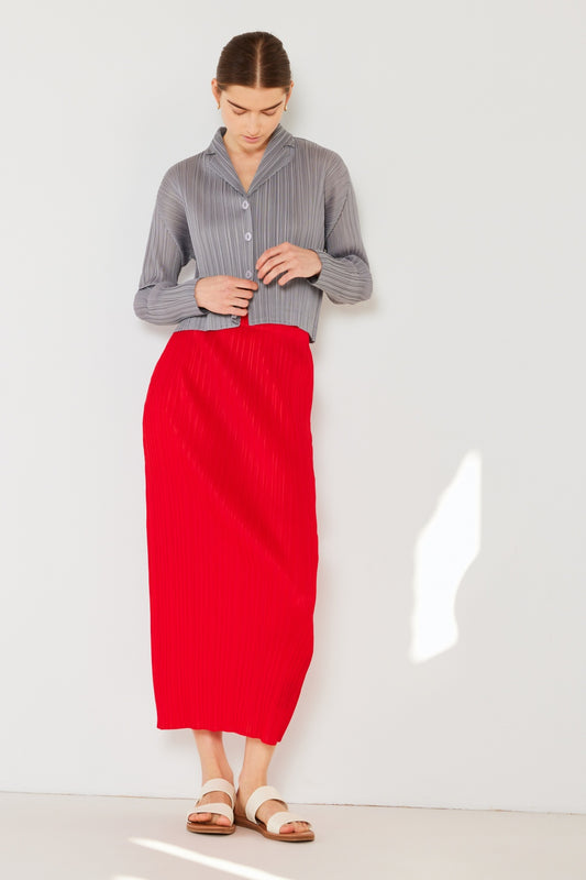 Solid Pleated Midi Pencil Skirt