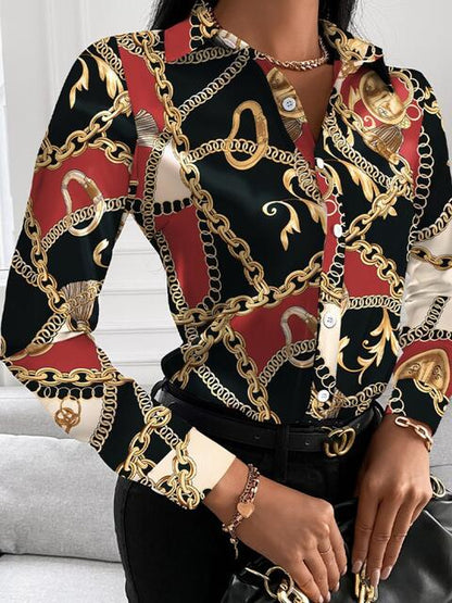 Gorgeously Printed Collared Neck Long Sleeve Shirt