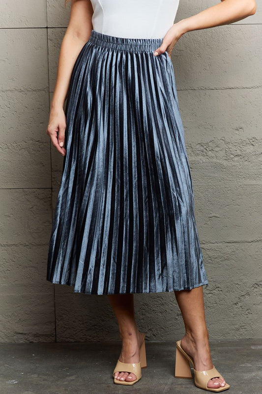 slate blue grey pleated accordian midi skirt