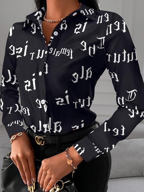 Gorgeously Printed Collared Neck Long Sleeve Shirt