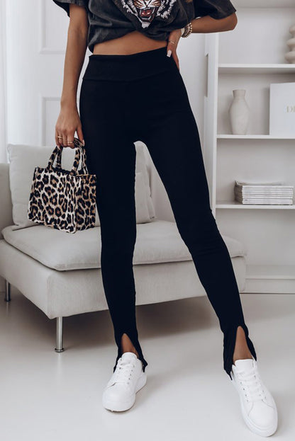 Leggings con aberturas de canalé de cintura alta