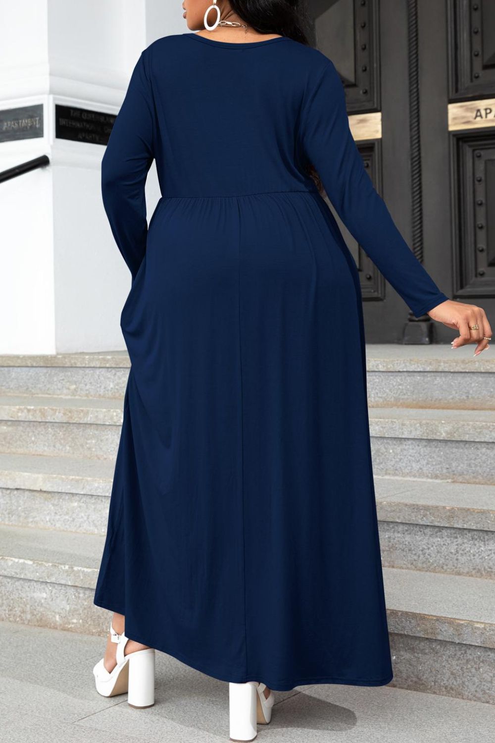 Round Neck Long Sleeve Maxi Dress with Pockets