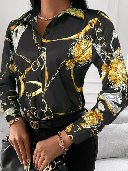 Gorgeously Printed Collared Neck Long Sleeve Shirt