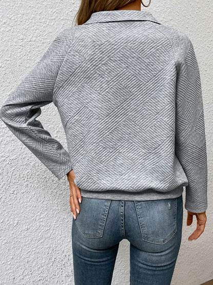 Raglan Sleeve Collared Neck Pullover with Pocket