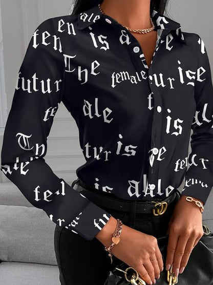 Gorgeously Printed Collared Neck Long Sleeve Shirt