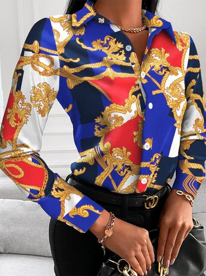 Gorgeously Printed Collared Neck Long Sleeve Shirt