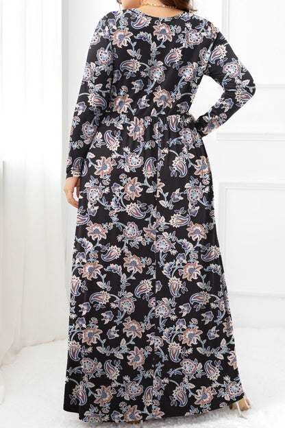 Round Neck Long Sleeve Maxi Dress with Pockets