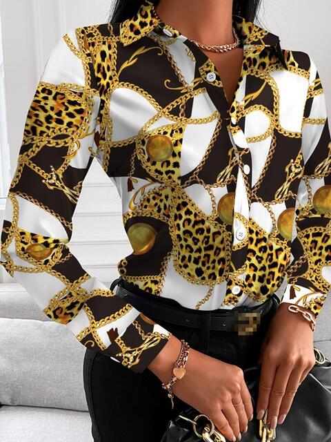 Gorgeously Printed Collared Neck Long Sleeve Shirt