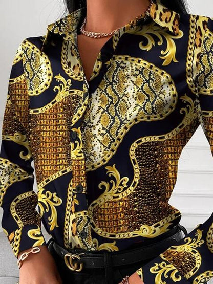 Gorgeously Printed Collared Neck Long Sleeve Shirt