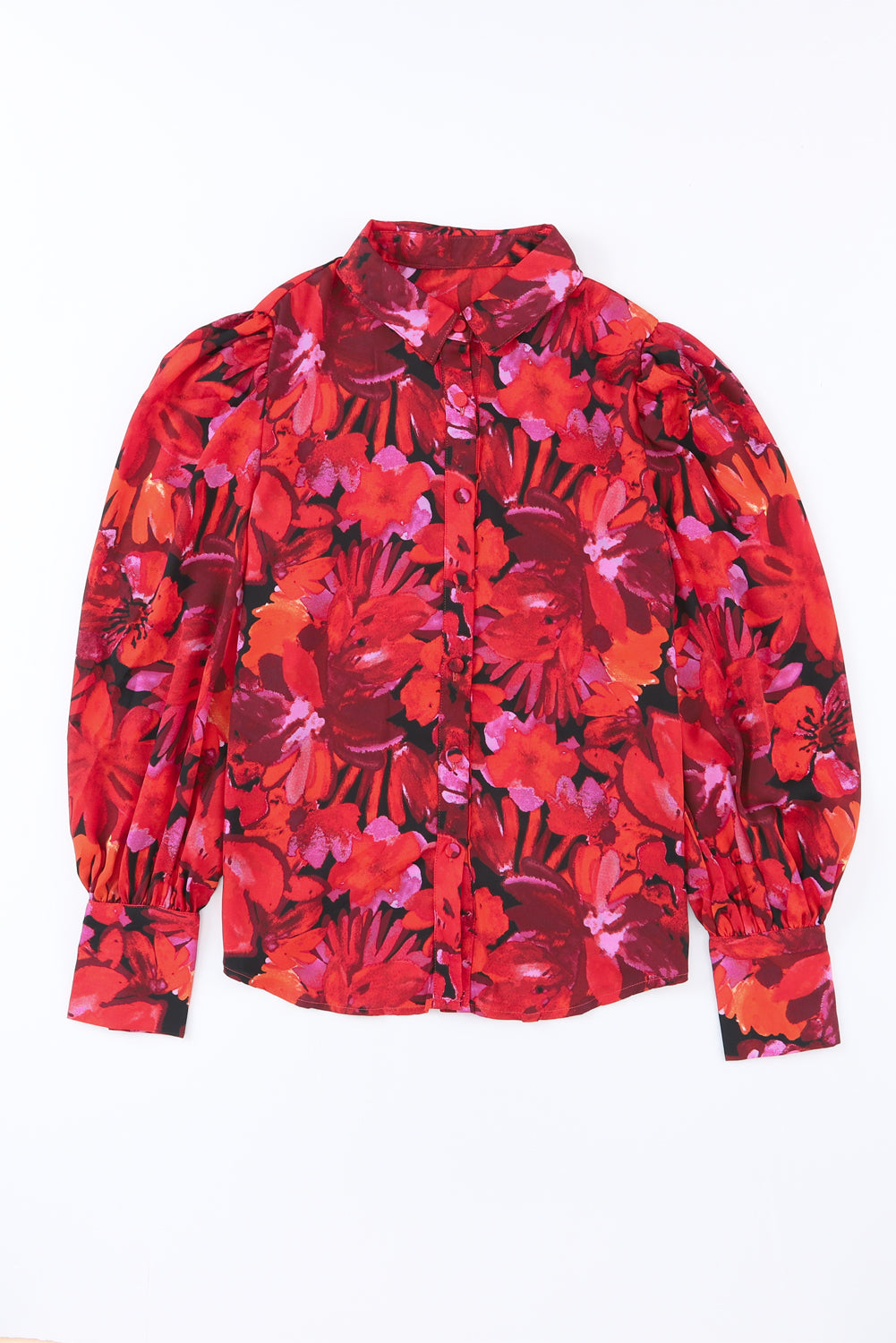 Printed Bishop Sleeve Collared Shirt