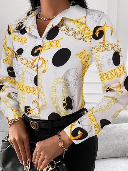 Gorgeously Printed Collared Neck Long Sleeve Shirt