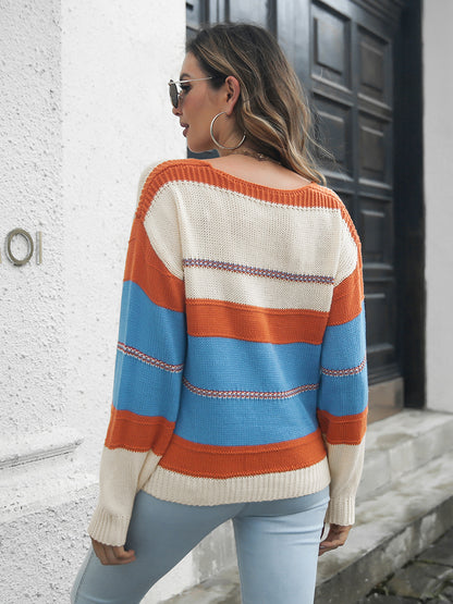 Cozy Multi-Striped Drop Shoulder Sweater